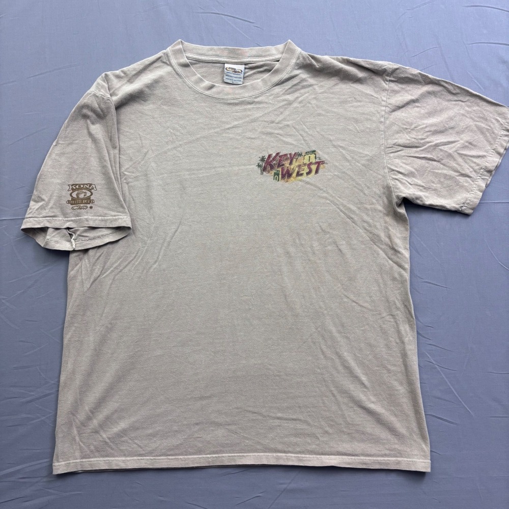 Vtg Crazy Shirts Men's Kona Coffee Key West Southernmost Point Graphic Tee Tan L